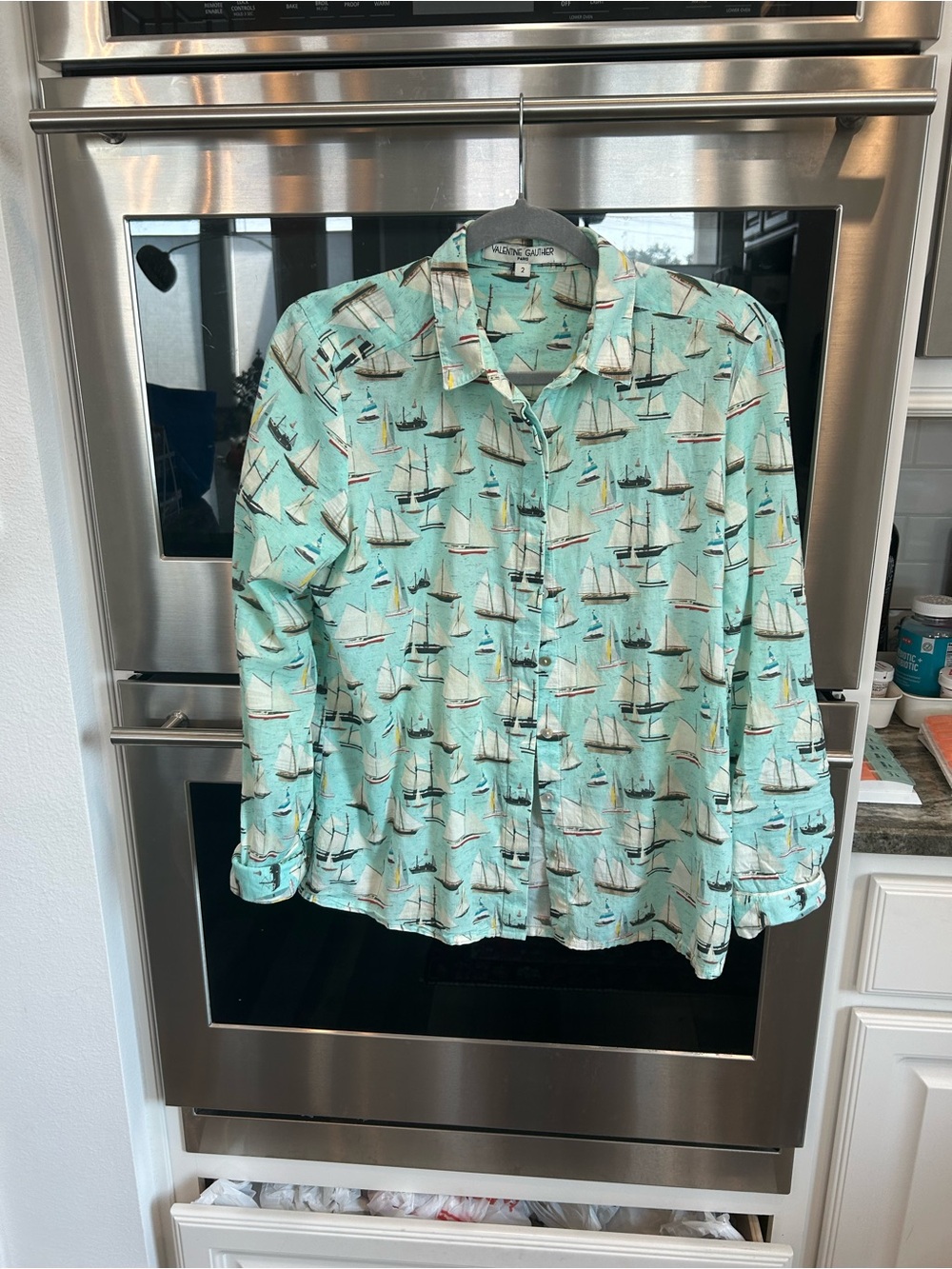 Valentine Gauthier cotton Button-Down Sailing Print Blouse size 2 GUC